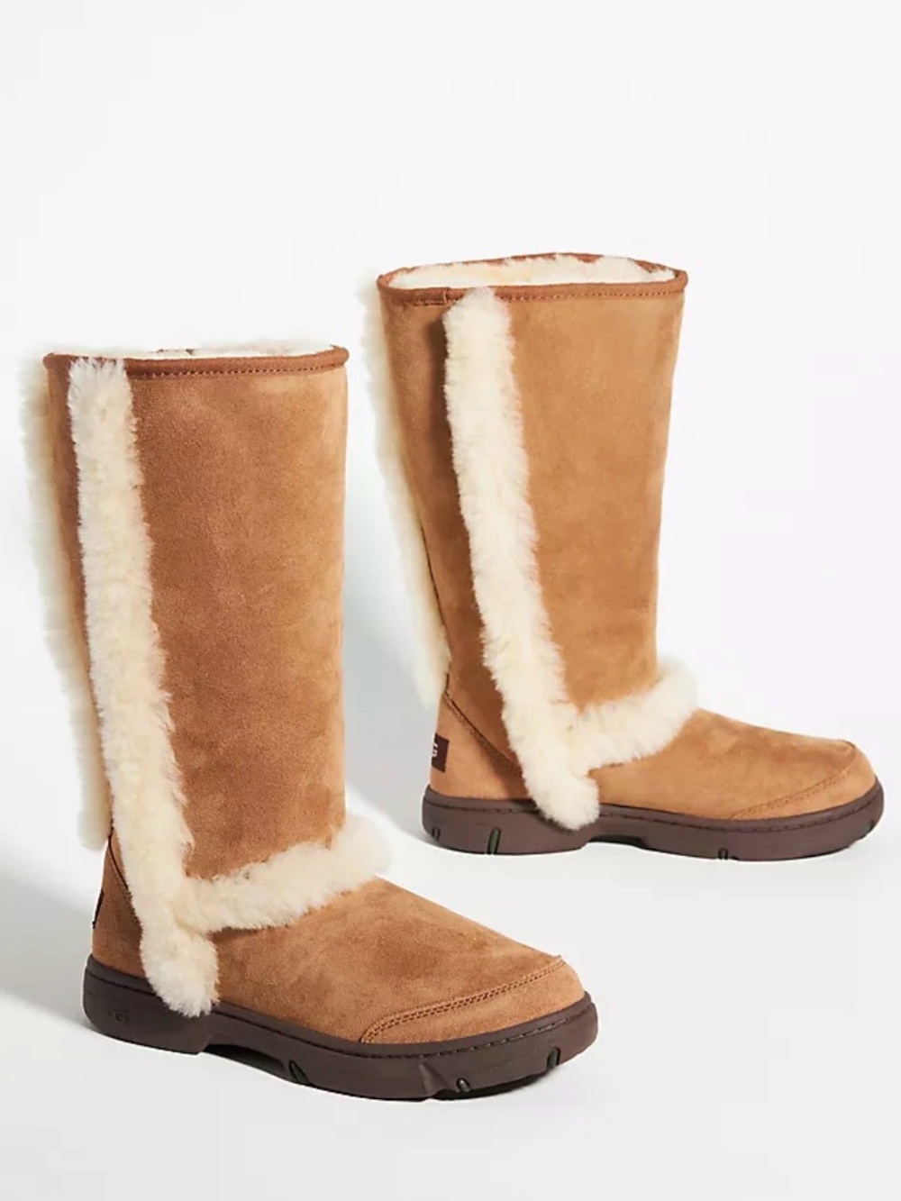 UGG Sunburst Chestnut Suede Tall Shearling-Trim Winter Boots Size 9